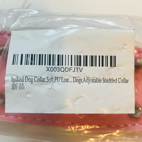 NWT Pink STUDDED SPIKED LEATHER DOG COLLAR. 21” X 2” Adjustable. - Picture 9 of 9